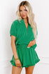 Half Zip Puff Sleeve Top and Ruffled Shorts Set